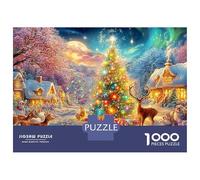 Deer And Glowing Tree in A Snowy Village 1000 Piece Jigsaw Puzzle Great Gift for Boys, Girls, Men & Women 52x38cm/1000pcs