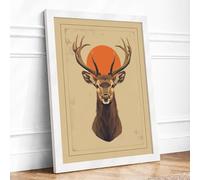 Deer and Rising Sun Boho Framed Wall Art Print A2 (59.4×42cm) White, Wall Decor for Living Room, Bedroom, Office & Home, Ready to Hang, Art Gift