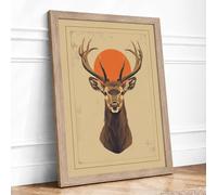 Deer and Rising Sun Boho Framed Wall Art Print A4 (29.7×21cm) Oak, Wall Decor for Living Room, Bedroom, Office & Home, Ready to Hang, Art Gift
