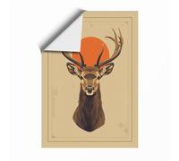 Deer and Rising Sun Boho Unframed Wall Art Print A2 (59.4×42cm), Wall Decor for Living Room, Bedroom, Office & Home, Art Gift