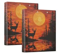 Deer and Sunset 3 Ring Binders 1.5 Inch Clear View Three Ring Binders Versatile Binder Fits 200 Sheets 2 Pack
