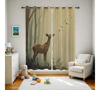 Deer Animal Blackout Curtains Panels, Forest Drapes for Windows, Jungle Animal Thermal Insulated Blackout Curtains Window Treatments for Bedroom, W 90" x L 90" x 2 Panels