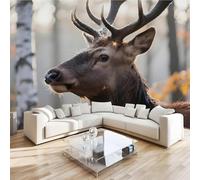 Deer Animal Wall Mural 3D Effect Forest Nature Non-Woven Self-Adhesive Wallpaper Living Room Bedroom Home Decor TV Background Large Art Wall Painting 150x100 cm