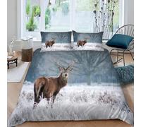 Deer Animals Super King Size Duvet Cover Sets Snow Scene Bedding Set 3D Print Soft Microfiber Quilt Covers 260x220 cm with Zipper Closure and 2 Pillowcases 50x75 cm for Adults K.103