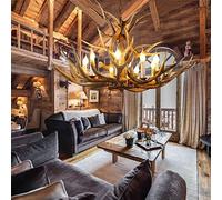 Deer Antler Chandelier 8 Light, Faux Antler Ceiling Light Large Farmhouse Chandeliers, Retro Rustic Antler Ceiling Lighting Indoor Decor Light Fixtures for Living Room, Dining Room, Kitchen (8 Lights)