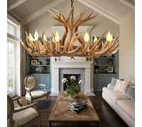 Deer Antler Chandelier, 9 Light E12 Bulbs, Rustic Deer Horn Chandelier, North American Country Deer Antler Pendant Lights for Bedroom (9 Lights 12 Antler)