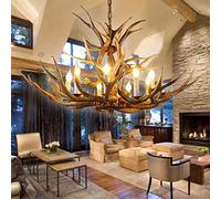 Deer Antler Chandelier Rustic Light - Vintage Farmhouse Resin Lighting Fixture For Dining, Kitchen, Living Room Large Horn Lamp