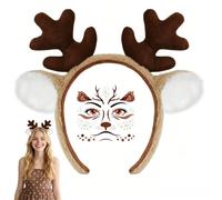 Deer Antler Headband with Deer Ears Face Tattoo for Halloween Costumes