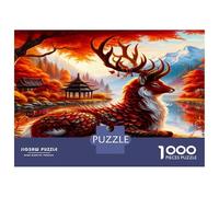 Deer Antler Pagoda 1000pc Classic Jigsaw Puzzle Mythic Eastern Grace Jigsaw Puzzle Bundle Extra-Thick Cardboard Collector Mind Relaxation Travel Office Break Holiday 38x26cm/1000pcs