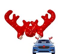 Deer Antlers For Car - Christmas Auto Trim, Soft Fabric Horns, Red Nose accents, Winter Accessory Pack, Holiday Spirit Decor | Deer Antlers For Car for Seasonal Festival Joy Ride Gift Family Funs