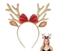 Deer Antlers Headband Brown Christmas Antlers Headband Cute Ears Headbands Women's Deer Costume Accessories for Adults Fawn Horn Headbands Animal Antler EarsHeadbands (Bow decor, Champagne color)