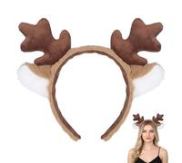 Deer Antlers Headband Brown Christmas Antlers Headband Cute Ears Headbands Women's Deer Costume Accessories for Adults Fawn Horn Headbands Animal Antler EarsHeadbands (Plush decor, Coffee color)