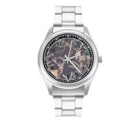 Deer Antlers Pine Tree Hunting Watches for Men Business Dress Watch Stainless Steel Band Wristwatch