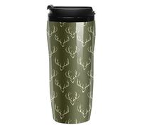 Deer Antlers Printed Reusable Coffee Mug Insulated Travel Drinking Cup Water Bottle with Lid 350ml