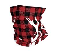 Deer Antlers Tartan Plaid Scottish Red And Black Men Women Neck Warmer Warm Snood Scarf Multifunctional Neck Gaiter For Sport Winter Outdoor Cold Weather