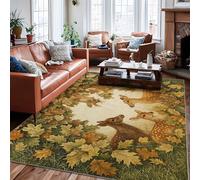 Deer Area Rug, Autumn Natural Leaves Grass Fall Brown Non-Slip Backing Rectangle Floor Carpets Edge Binding Rugs for Living Room Bedroom Dining Desk Office Decor 6' X 9'