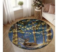 Deer Area Rug, Nature Cozy Hammock Palm Trees Fall Blue Low Pile Sponge Carpets Fade Resistant Home Aesthetic Rugs for Living Room Bedroom New Home Dining Decor 5' X 5'