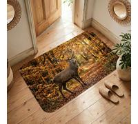 Deer Area Rug, Nature Rustic Leaves Forest Fall Brown Non-Slip Edge Binding Home Rectangle Carpet Rugs for Living Room Bedroom Hallway Desk Office Decor 5' X 7'