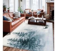 Deer Area Rug, Nature Rustic Pine Trees Fog Winter Gray Non-Slip Backing Soft Rectangle Carpet Stain Resistant Rugs for Living Room Bedroom New Home Dining Decor 6' X 9'