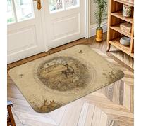 Deer Area Rug, Rustic Nature Fox Rabbit Fall Beige Low Pile Foam Aesthetic Doormat Rectangle Accents Rug Bathroom Entryway Kitchen Bedside Decor 2' X 3'