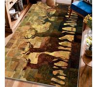 Deer Area Rug, Rustic Nature-Inspired Silhouette Forest Fall Brown Low Pile Home Floor Rectangle Print Carpet Rugs for Living Room Bedroom Kitchen Hallway Decor 4' X 6'
