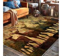 Deer Area Rug, Rustic Nature-Inspired Silhouette Forest Fall Brown Non-Slip Backing Carpets Fade Resistant Home Aesthetic Rugs for Living Room Bedroom Dining Desk Office Decor 5' X 7'