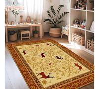 Deer Area Rug, Rustic Traditional Floral Leaves Fall Beige Low Pile Foam Home Indoor Pattern Carpets Non Shedding Rugs for Living Room Bedroom Hallway Desk Office Decor 4' X 6'