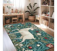Deer Area Rug, Winter Nature Flowers Berries Winter Green Low Pile Sponge Carpets Fade Resistant Home Aesthetic Rugs for Living Room Bedroom Classroom Apartment Decor 4' X 6'
