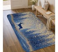 Deer Area Rug, Winter Nature Pine Trees Snow Winter Navy Blue Non-Slip Soft Doormat Throw Rug Stain Resistant Bathroom Entryway Kitchen Bedside Decor 3' X 5'