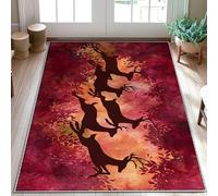 Deer Area Rug, Winter Rustic Leaves Silhouette Winter Red Non-Slip Backing Doormat Throw Rug Edge Binding Entryway Bathroom Laundry Room Bedside Decor 3' X 5'