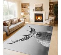 Deer Area Rugs for Living Room, Black White Wildlife Design Rugs Bedroom, Non Slip Low Pile Soft Washable Floor Carpets Home Decor, 120 x 170 cm ZY&L18