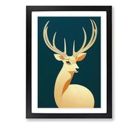 Deer Art Deco Style Framed Print | A2 Black Framed Wall Art | Ready to Hang | Art Deco Animal Picture | Living Room Bedroom Lounge Office