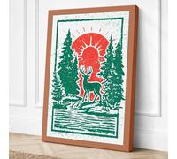 Deer at Sunrise Japandi Canvas Wall Art Print 18x12 Inch