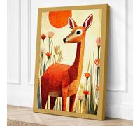 Deer at Sunrise Retro Canvas Wall Art Print 36x24 Inch