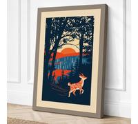 Deer at Woodland Sunset Canvas Wall Art Print 30x20 Inch