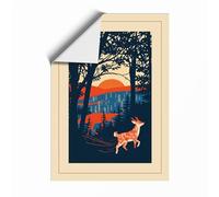 Deer at Woodland Sunset Rustic Unframed Wall Art Print A2 (59.4×42cm), Wall Decor for Living Room, Bedroom, Office & Home, Art Gift