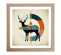 Deer Bauhaus Framed Print | 18x18 Inch Oak Framed Wall Art | Ready to Hang | Modern Animal Picture | Living Room Bedroom Lounge Office