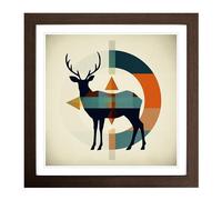 Deer Bauhaus Framed Print | 18x18 Inch Walnut Framed Wall Art | Ready to Hang | Modern Animal Picture | Living Room Bedroom Lounge Office