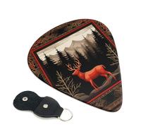 Deer Bear Buffalo Check Guitar Plectrums, 6 Guitar Plectrums, Double Sided Printing, For Acoustic Guitar, Bass, Ukulele, Electric Guitar (0.46 Mm 0.71 Mm 0.96 Mm)