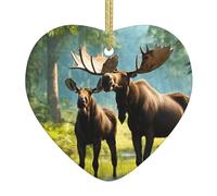 Deer Bear Moose Print Christmas Ornament Heart Shaped Ceramic Festive Xmas Home Party Keepsakes Decor