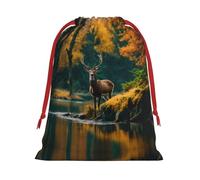 Deer Bear Moose Print Drawstring Gift Bag, Xmas Wrapping Bags For Presents With Birthday Holiday Party