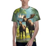 Deer Bear Moose Print Men Short Sleeve Crew Neck T-Shirt Breathable Stylish Casual Athletic Summer Wear Black