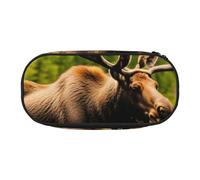 Deer Bear Moose Print Pencil Case Spacious Pen Pouch Zipper High Capacity Makeup Tools Office Supplies, Black, One Size, Cute