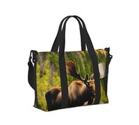 Deer Bear Moose Print Travel Hand Bag Lightweight Foldable Carry Tote for Weekend Trip Vacation Airplane
