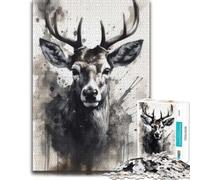 Deer Beauty Black Ink Illustrated Jigsaw Puzzle for Adults, 300 PCS