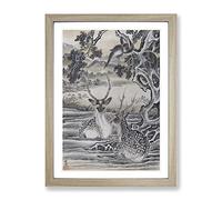 Deer Below The Monkeys By Kawanabe Kyosai Asian Japanese Framed Print | A4 Oak Framed Wall Art | Ready to Hang | Asian Animal Picture | Living Room Bedroom Lounge Office