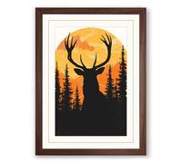 Deer Beneath Golden Sun Japandi Framed Wall Art Print A2 (59.4×42cm) Walnut, Wall Decor for Living Room, Bedroom, Office & Home, Ready to Hang, Art Gift
