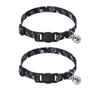Deer Bird Floral Black Small Cat Collar, 2 Pack Cat Bell Collar