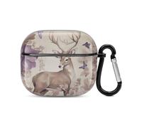 Deer Birds with Flowers Bluetooth Earbuds Case Cover Full Body Shockproof Protection Hard Case Support Wireless Charging with Keychain Personalized Gift for AirPods 3