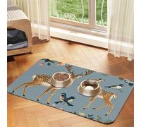 Deer Birds with Flowers Dog Food Mats for Floors, 16x24 Inch Non-Slip Super Absorbent Pet Food Mat, Dishwasher Dog Mat for Food and Water, Cute Rubber Quick Dry Pet Feeding Mat for Dogs Puppy Cats